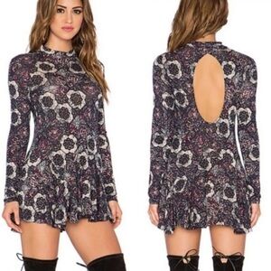 FREE PEOPLE Annabelle Mini Dress Size Small Plum Combo Floral Rayon Linen Boho